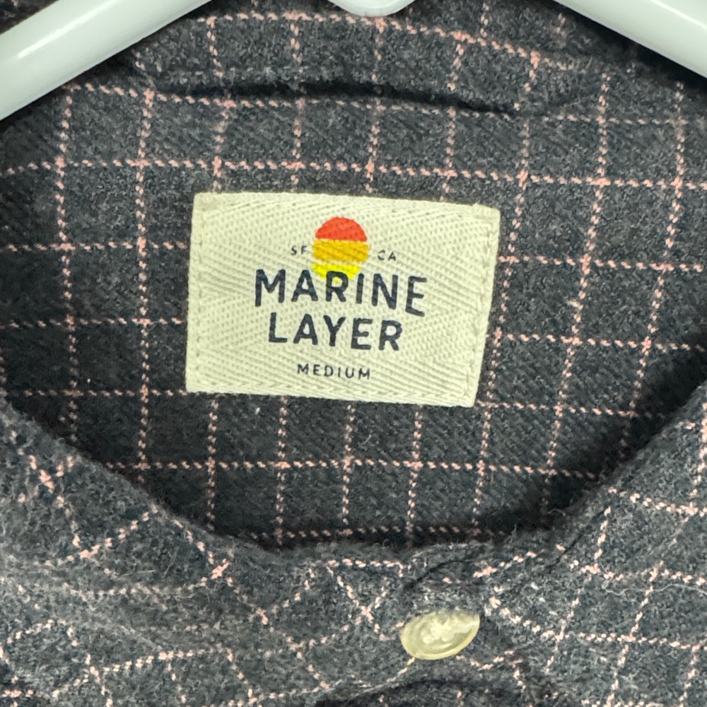 Marine Layer Charcoal and Blush Checkered Shirt